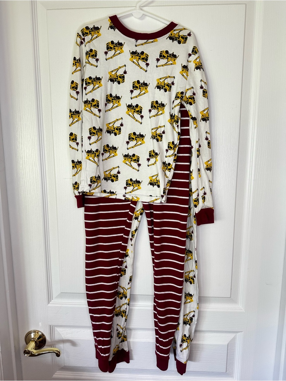 Kids 3-Piece Construction Truck Pajama Set in White and Maroon